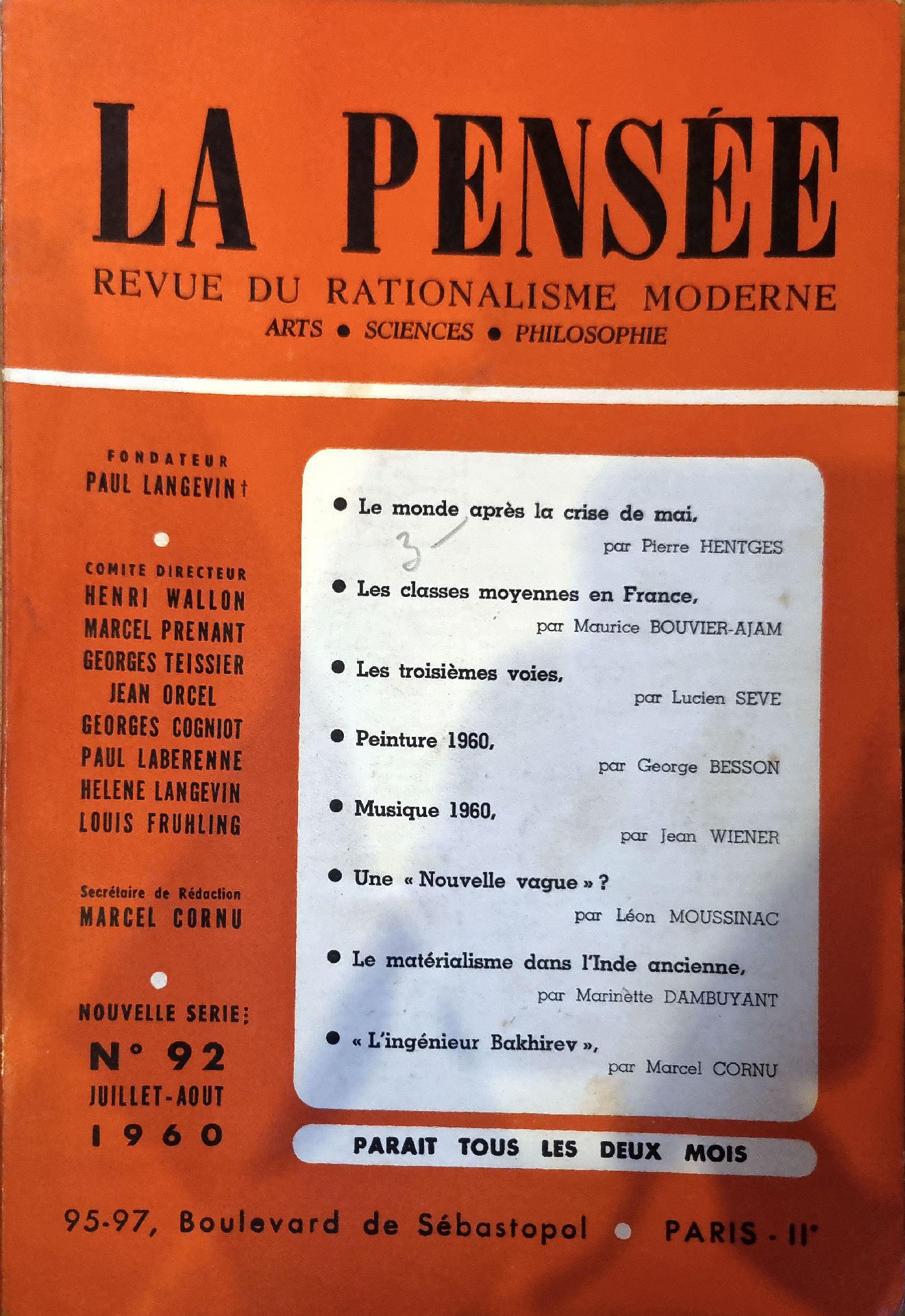 LA PENSÉE – N° 92 (Juillet-Août 1960)