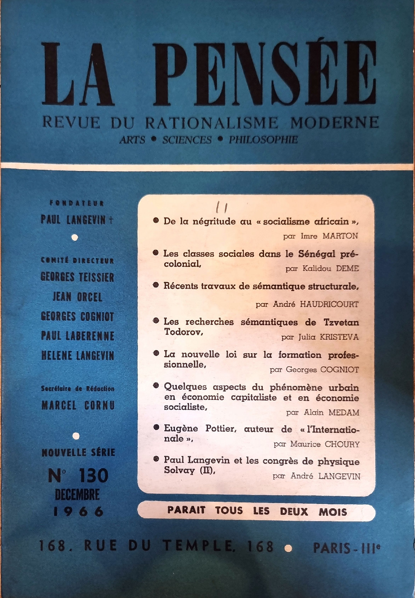 La Pensée, Revue du Rationalisme Moderne, Nouvelle Série N° 130