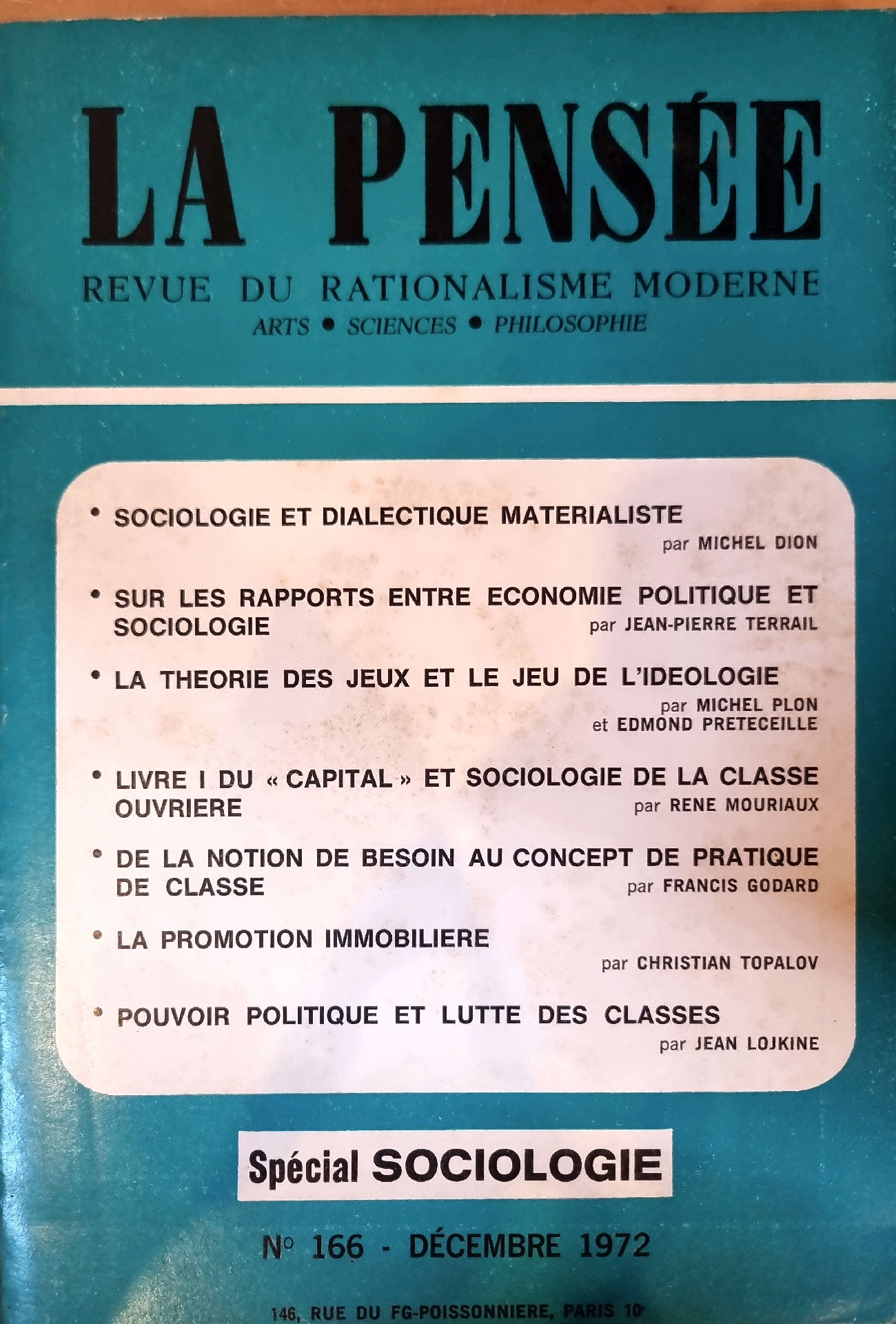 La Pensée, Revue du Rationalisme Moderne – Spécial Sociologie, N° 166
