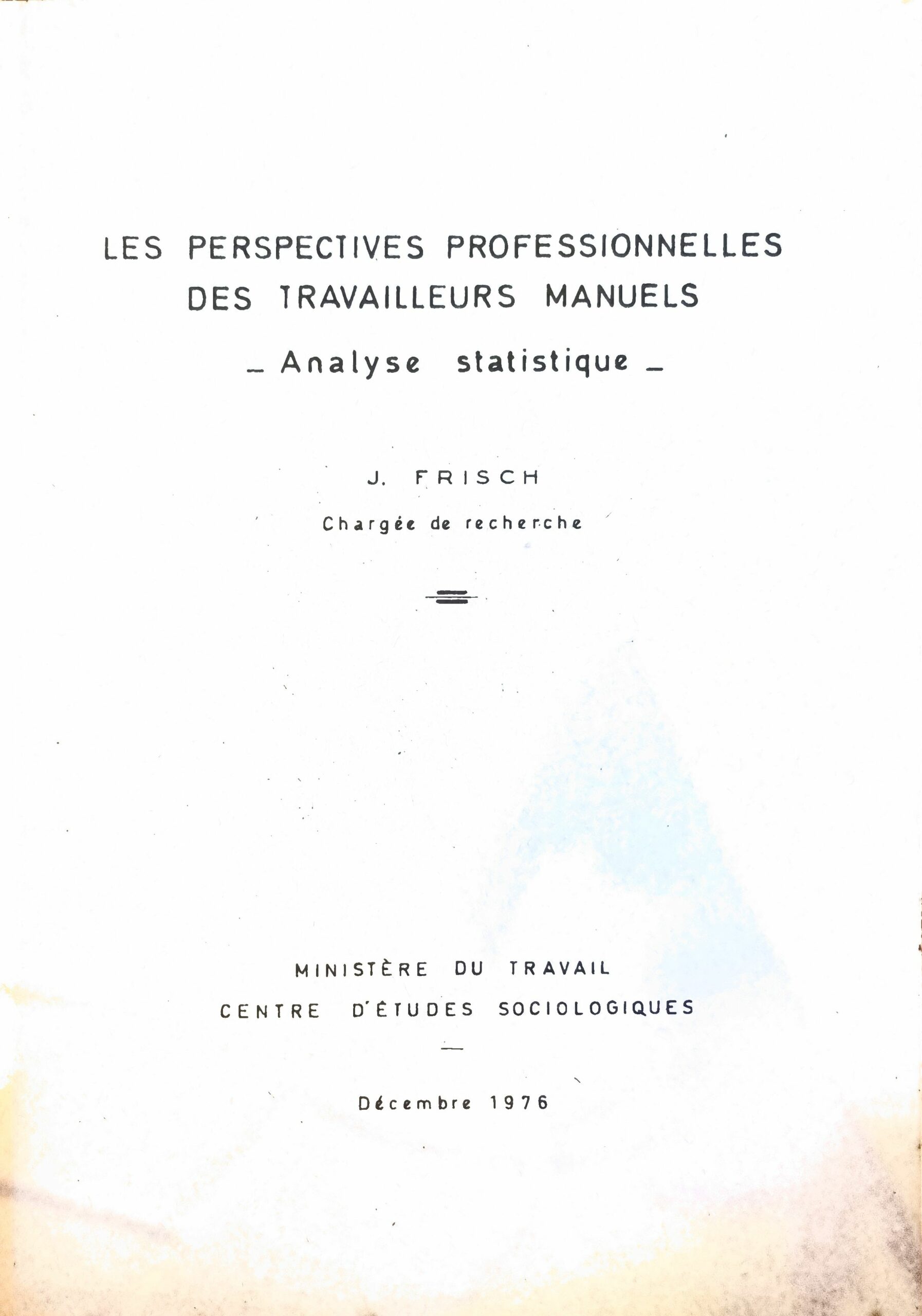 Les Perspectives Professionnelles des Travailleurs Manuels – Analyse statistique –