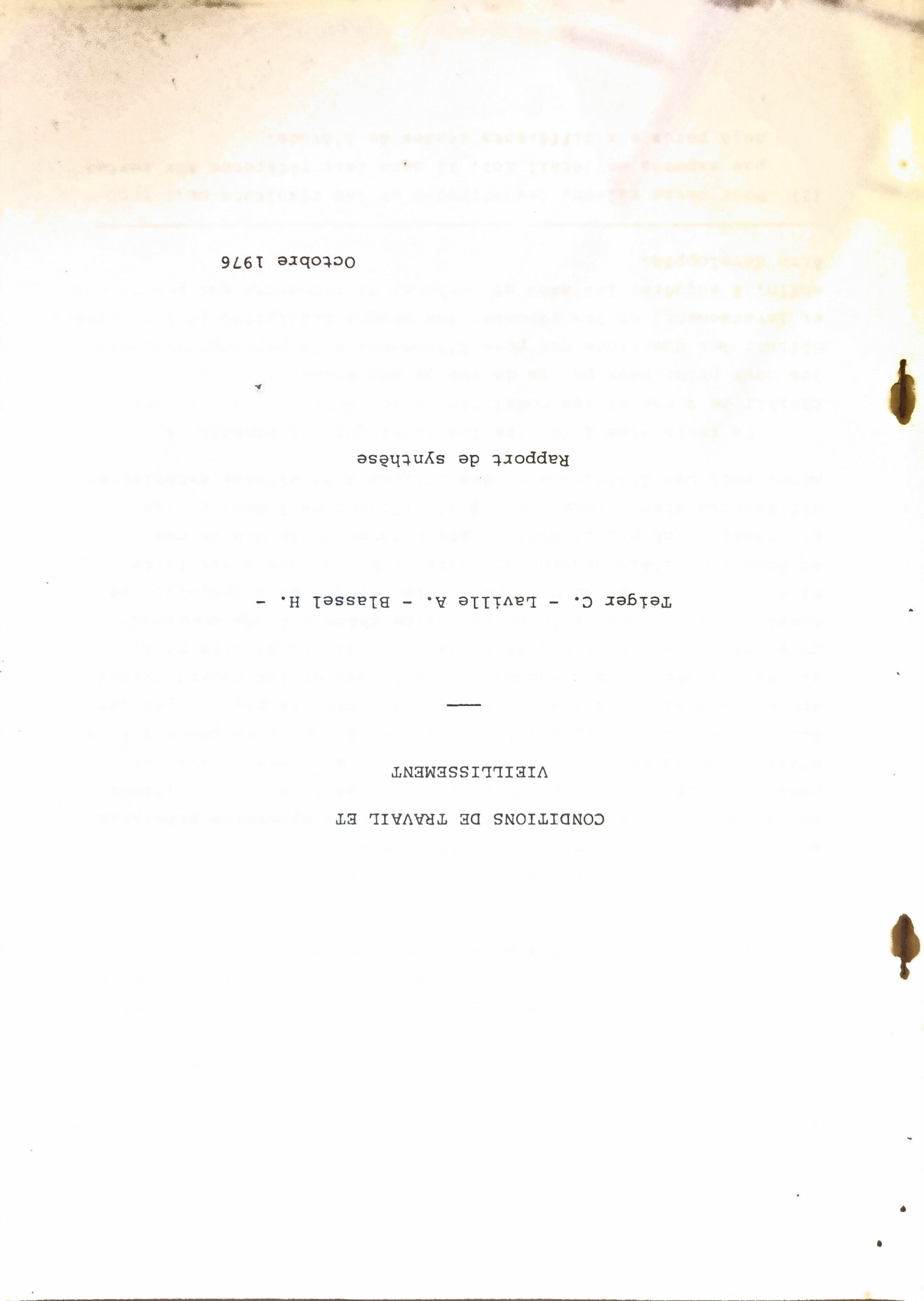 CONDITIONS DE TRAVAIL ET VIEILLISSEMENT – Rapport de synthèse