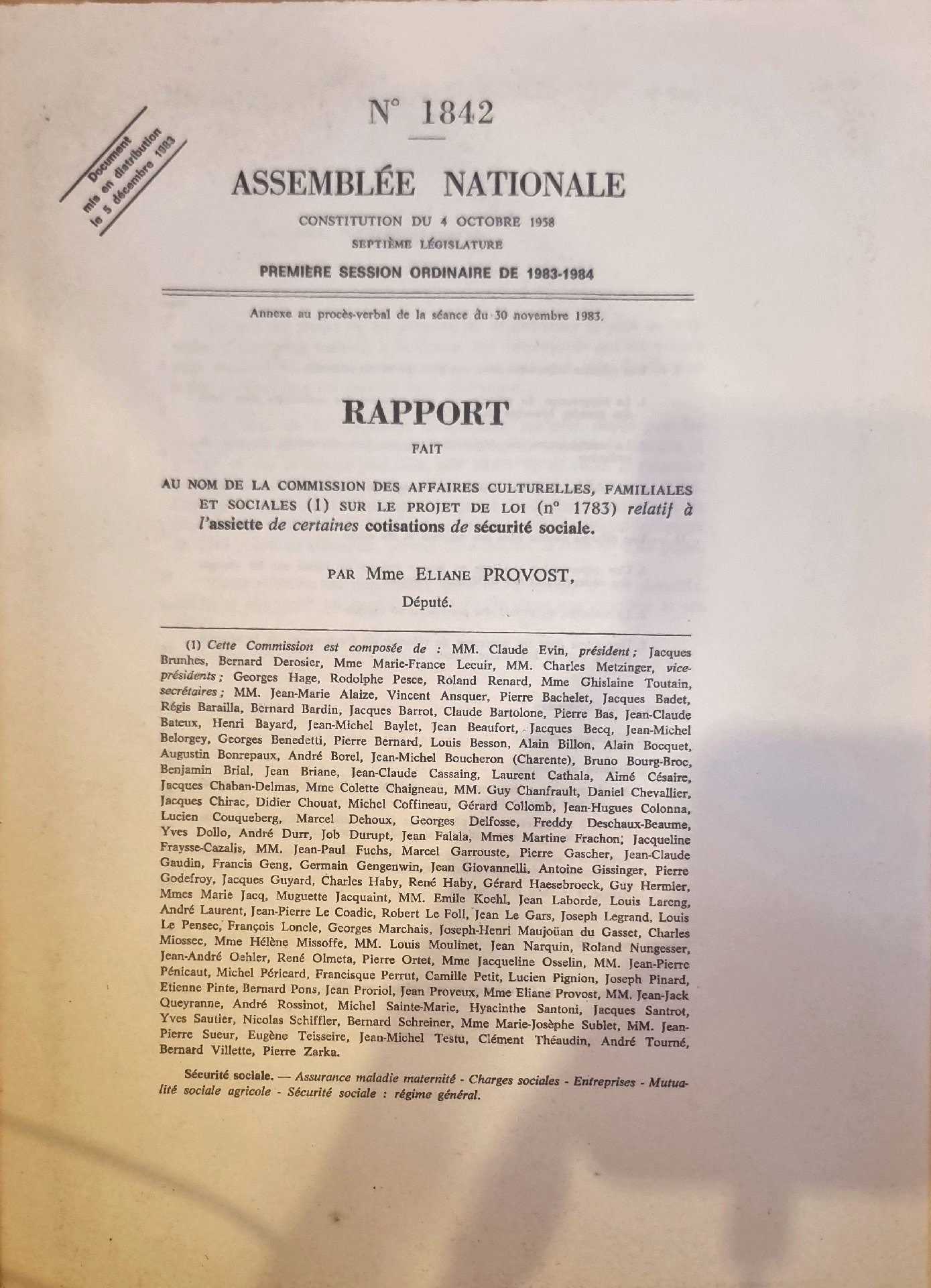 RAPPORT FAIT AU NOM DE LA COMMISSION DES AFFAIRES CULTURELLES, FAMILIALES ET SOCIALES (1) SUR LE PROJET DE LOI (n° 1783) relatif à l&rsquo;assiette de certaines cotisations de sécurité sociale