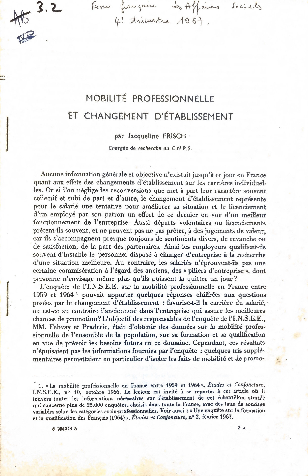 MOBILITÉ PROFESSIONNELLE ET CHANGEMENT D&rsquo;ÉTABLISSEMENT