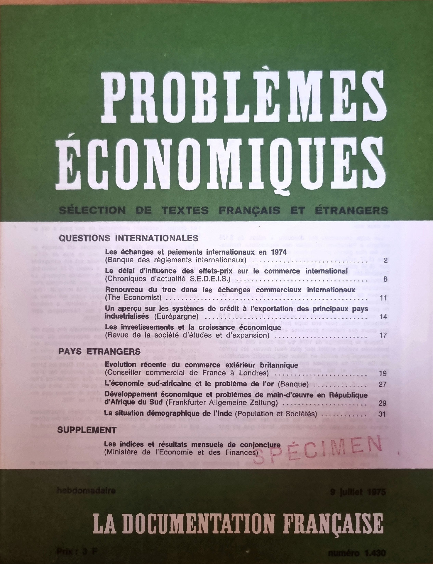 Problèmes Économiques