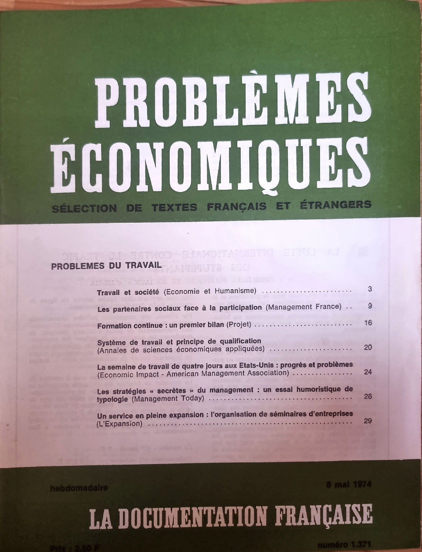 Problèmes Économiques : Sélection de textes français et étrangers, numéro 1.371