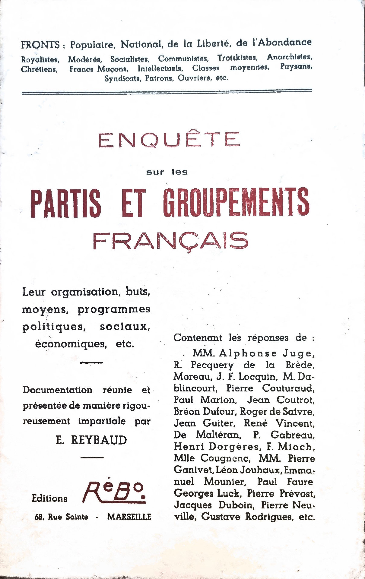 ENQUÊTE sur les PARTIS ET GROUPEMENTS FRANÇAIS